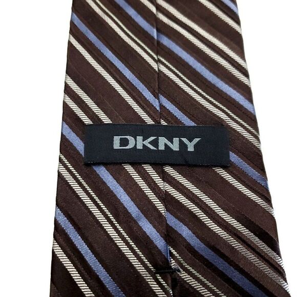 DKNY Brown Striped Woven Silk Tie - Picture 3 of 6